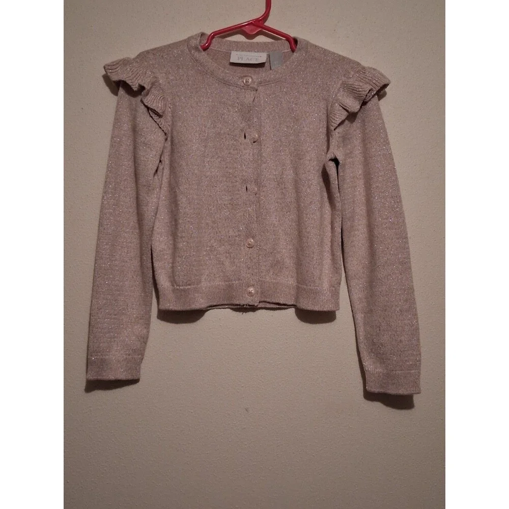 The Children's Place Girls Shimmer Ruffle Shoulder Cardigan Sweater